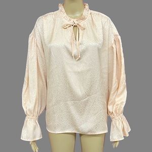 Leopard Spot Ruffled Tie Neck Balloon/Bell Sleeve Blouse Oversized Medium